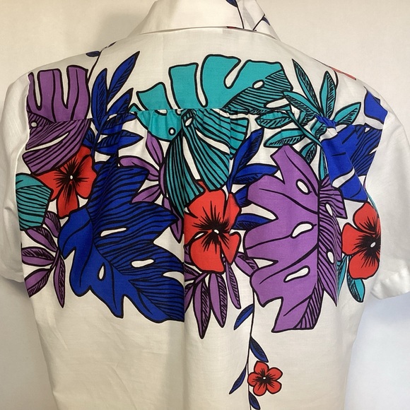 Vintage 80s Hilo Hattie Women’s Hawaiian Shirt White WithTropical Floral Design - Picture 5 of 11